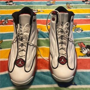 Jordan Rings Men's White and Red suede High-Top Sneakers worn twice